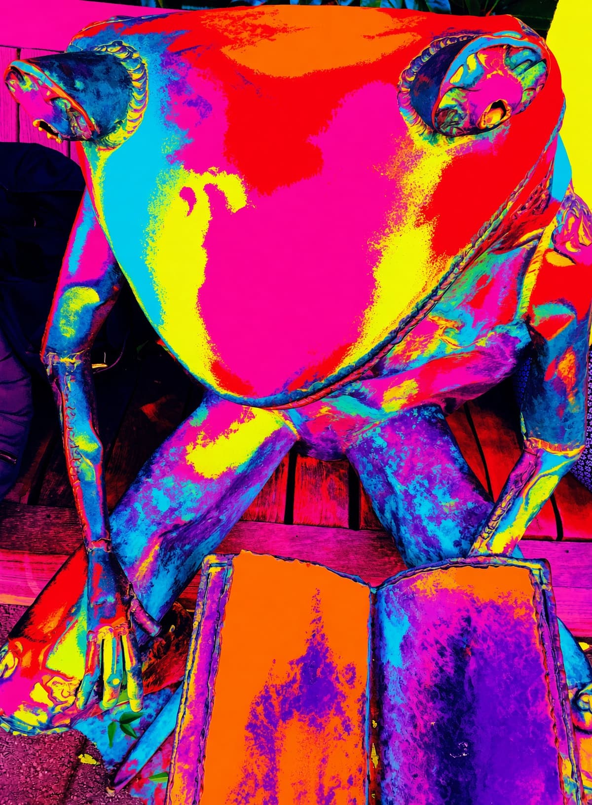 Psychedelic neon frog reading