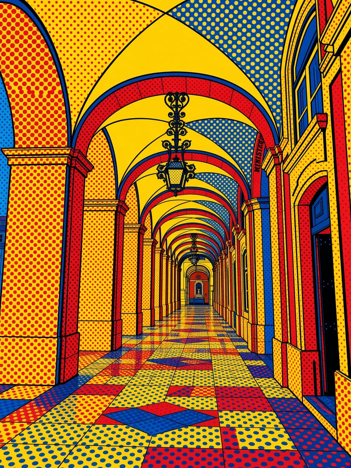 Pop-art dotted arched corridor
